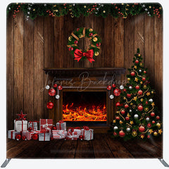 Lofaris Wooden Fireplace Gift Christmas Pillow Cover Backdrop