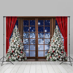 Lofaris Wooden Floor Christmas Window Scene Room Set Backdrop