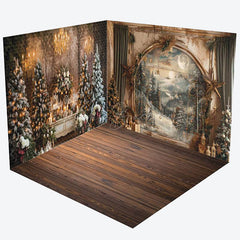 Lofaris Wooden Floor Mural Wall Christmas Room Set Backdrop