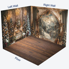 Lofaris Wooden Floor Mural Wall Christmas Room Set Backdrop