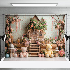 Lofaris Wooden Floral House Tree Bears Cake Smash Backdrop