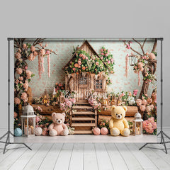 Lofaris Wooden Floral House Tree Bears Cake Smash Backdrop