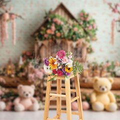 Lofaris Wooden Floral House Tree Bears Cake Smash Backdrop