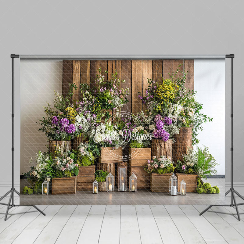 Lofaris Wooden Flowerpot Greenery Floral Spring Backdrop