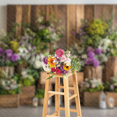 Lofaris Wooden Flowerpot Greenery Floral Spring Backdrop