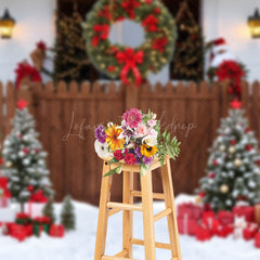 Lofaris Wooden Garden Fence Snowy Scene Christmas Backdrop