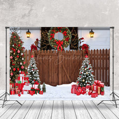 Lofaris Wooden Garden Fence Snowy Scene Christmas Backdrop