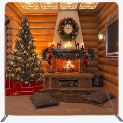 Lofaris Wooden House Fireplace Tension Fabric Christmas Backdrop