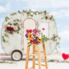 Lofaris Wooden Motorhome Blue Sky Valentines Day Backdrop