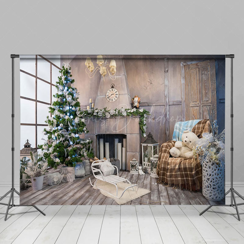 Lofaris Wooden Room Window Xmas Trees Christmas Backdrop