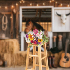 Lofaris Wooden Stable Hay Horse Cowboy Cake Smash Backdrop