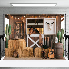 Lofaris Wooden Stable Hay Horse Cowboy Cake Smash Backdrop