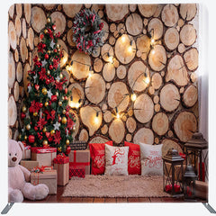 Lofaris Wooden Wall Christmas Tree Tension Fabric Backdrop