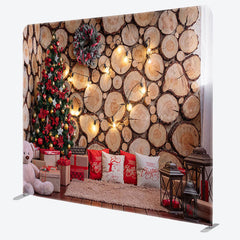 Lofaris Wooden Wall Christmas Tree Tension Fabric Backdrop