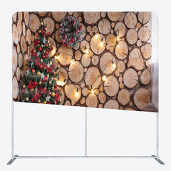 Lofaris Wooden Wall Christmas Tree Tension Fabric Backdrop