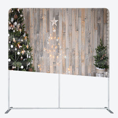 Lofaris Wooden Wall Christmas Vibe Tension Fabric Backdrop