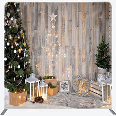 Lofaris Wooden Wall Christmas Vibe Tension Fabric Backdrop