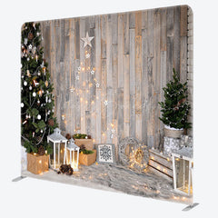 Lofaris Wooden Wall Christmas Vibe Tension Fabric Backdrop