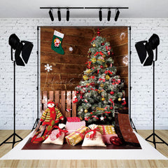 Lofaris Wooden Wall Fence Xmas Tree Gifts Christmas Backdrop