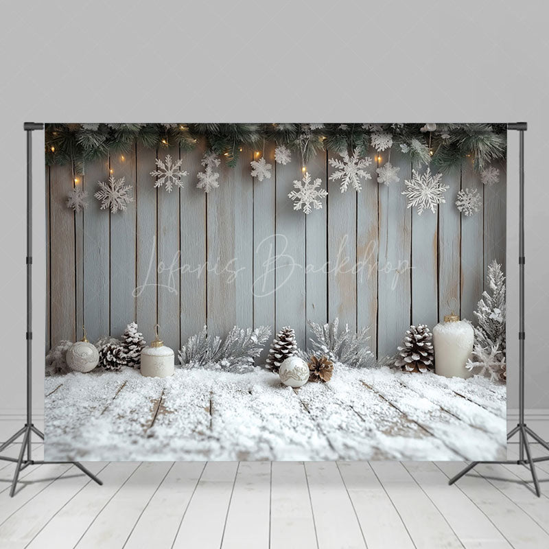 Lofaris Wooden Wall Snowflake Snowy Floor Christmas Backdrop