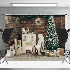 Lofaris Wooden Wall White Fireplace Xmas Photography Backdrop