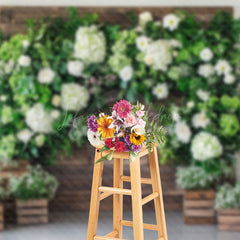 Lofaris Wooden Wall White Floral Greenery Spring Backdrop