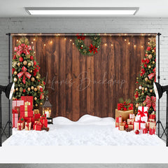 Lofaris Wooden Wall Wreath Snowy Ground Christmas Backdrop