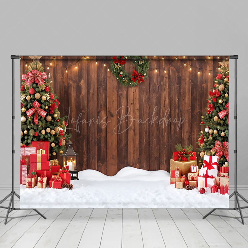 Lofaris Wooden Wall Wreath Snowy Ground Christmas Backdrop