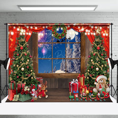 Lofaris Wooden Window Christmas Tree Night Photo Backdrop