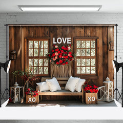 Lofaris Wooden Window Sofa Rose Valentines Photo Backdrop