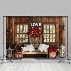 Lofaris Wooden Window Sofa Rose Valentines Photo Backdrop