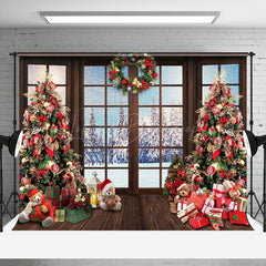 Lofaris Wooden Window Trees Gifts Forest Christmas Backdrop