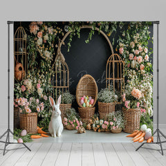 Lofaris Woven Basket Floral Bunny Easter Room Set Backdrop