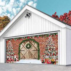 Lofaris Wreath Barn Door Brick Wall Xmas Garage Banner