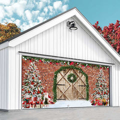 Lofaris Wreath Barn Door Brick Wall Xmas Garage Banner