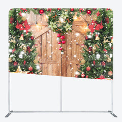 Lofaris Wreath Christmas Tree Wooden Door Square Backdrop