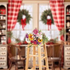 Lofaris Wreath Curtain Window Cupboard Christmas Backdrop