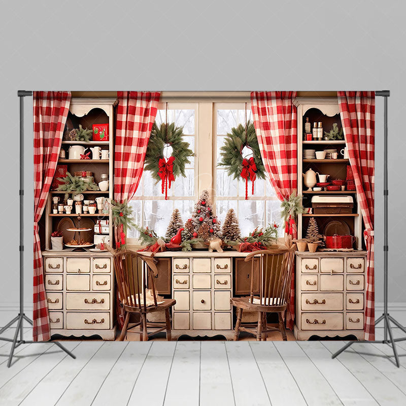 Lofaris Wreath Curtain Window Cupboard Christmas Backdrop