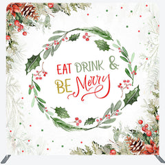 Lofaris Wreath Eat Drink Merry Tension Fabric Backdrop