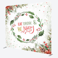 Lofaris Wreath Eat Drink Merry Tension Fabric Backdrop