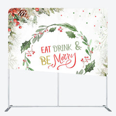 Lofaris Wreath Eat Drink Merry Tension Fabric Backdrop