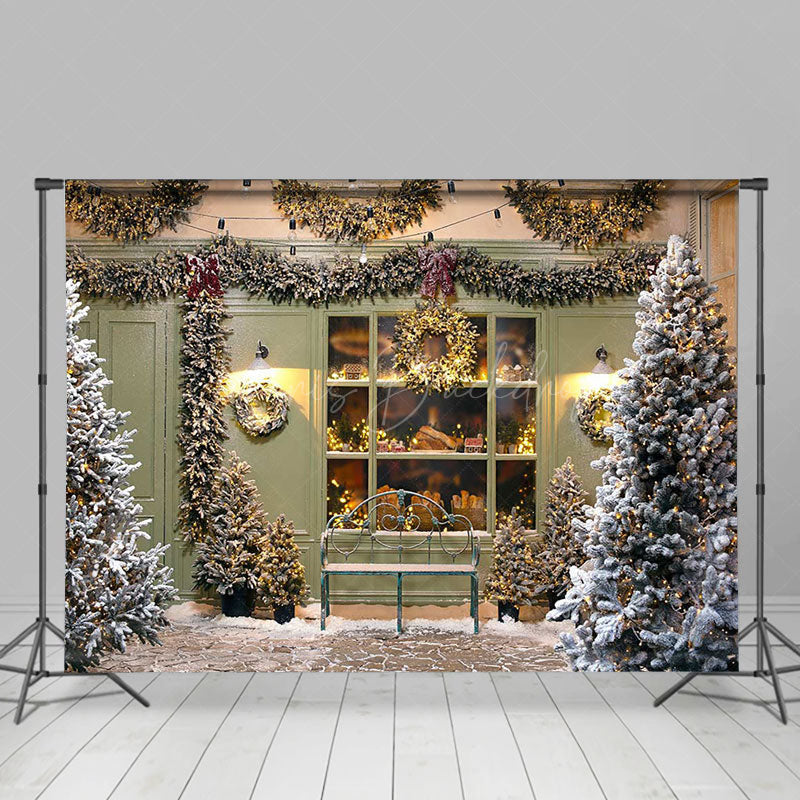 Lofaris Wreath Festive Bakery Window Tree Christmas Backdrop