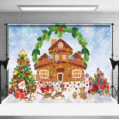 Lofaris Wreath Gingerbread House Carriage Christmas Backdrop