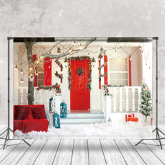 Lofaris Wreath Red Door Trees Sofa Warm Christams Backdrop