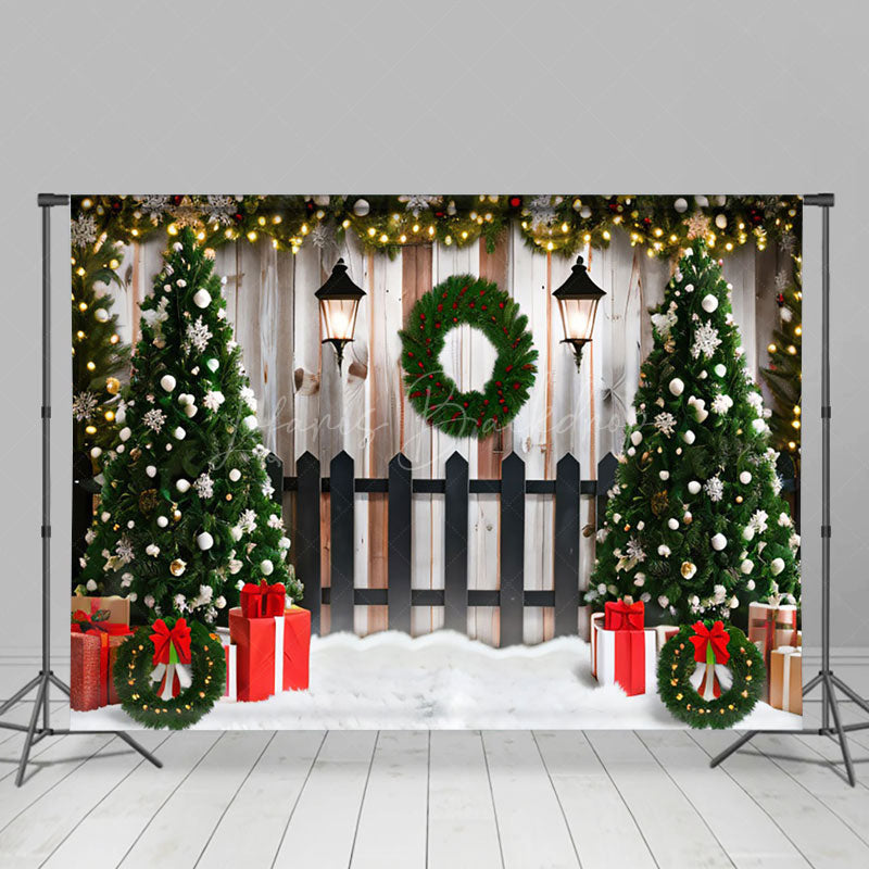 Lofaris Wreath Wood Wall Fence Christmas Tree Gift Backdrop