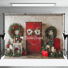 Lofaris Wreaths Red Door Christmas Winter Holiday Backdrop