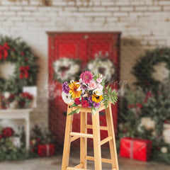 Lofaris Wreaths Red Door Christmas Winter Holiday Backdrop