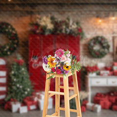 Lofaris Wreaths Red Scene Festive Christmas Room Backdrop