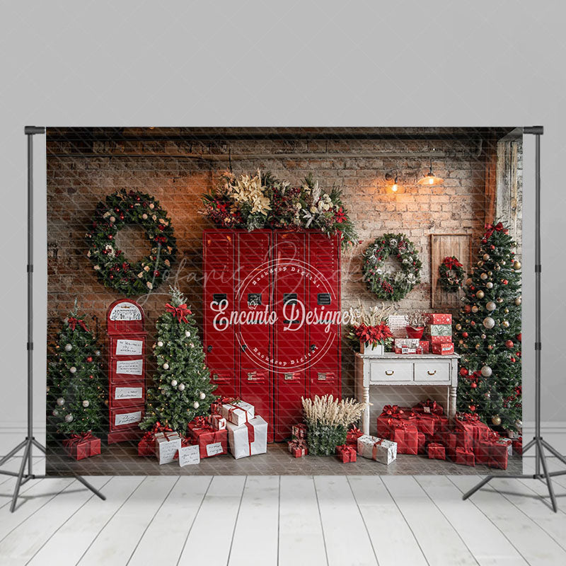 Lofaris Wreaths Red Scene Festive Christmas Room Backdrop