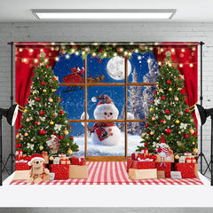 Lofaris Xmas Night Window Snowman Christmas Tree Backdrop